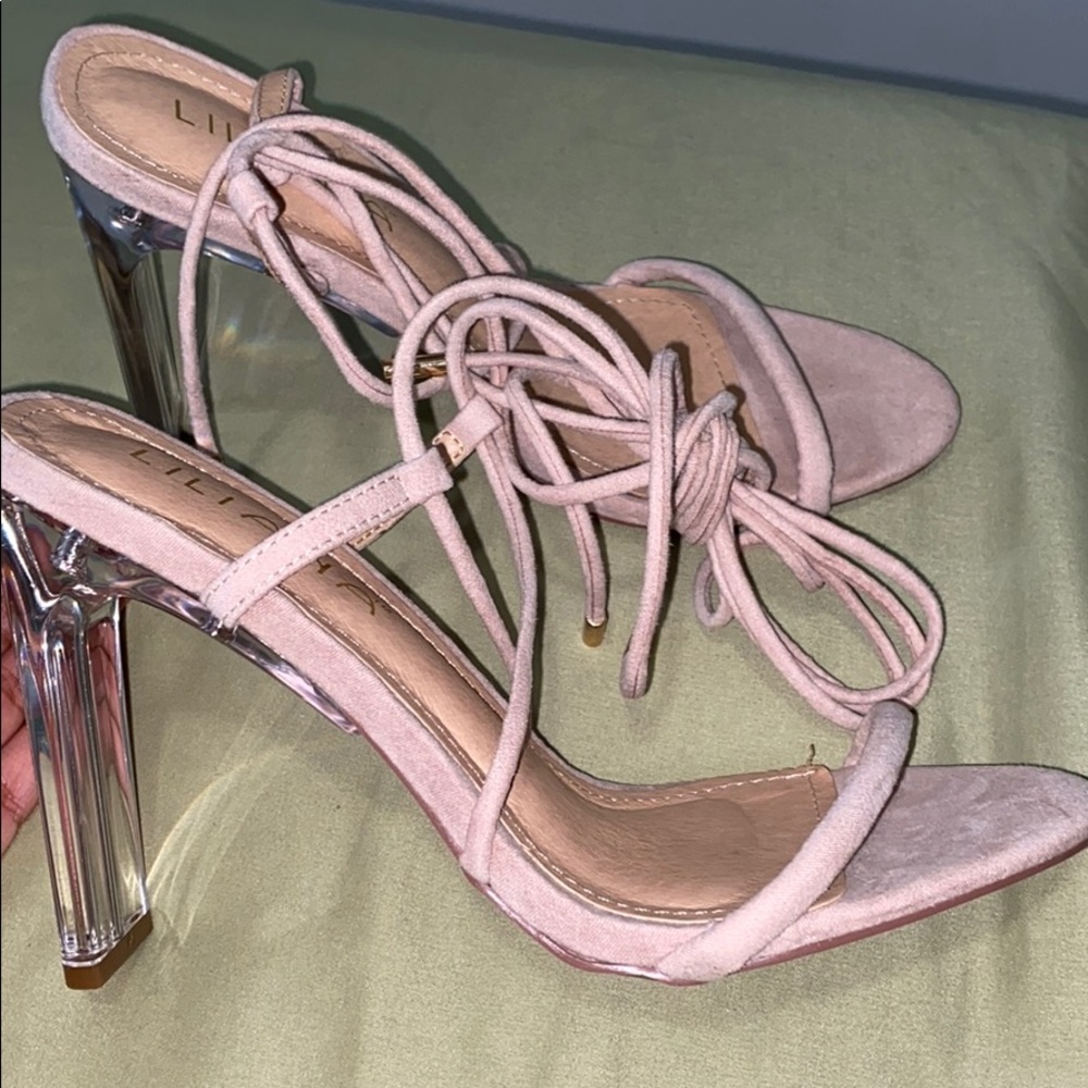 Nude pink lace up heels